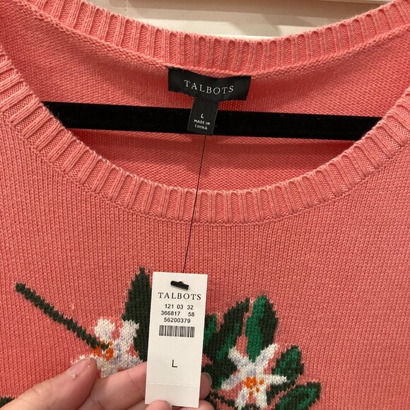 NWT Talbots Pink Sweater Bold Oranges Crewneck Pullover Sz Large Peach Stawberry - Picture 4 of 6